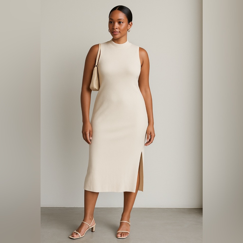 House of Harlow 1960 Cream Sleeveless Mock Neck Sweater Dress Size L